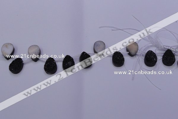 CAG8117 Top drilled 12*16mm teardrop black plated druzy agate beads