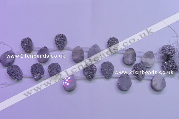 CAG8122 Top drilled 15*20mm teardrop silver plated druzy agate beads