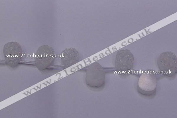 CAG8139 Top drilled 22*30mm teardrop white plated druzy agate beads