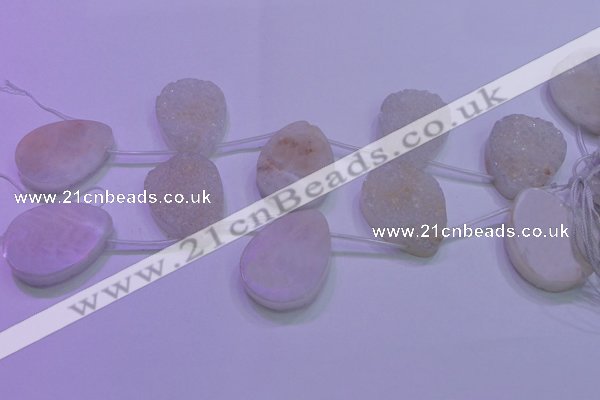 CAG8140 Top drilled 30*40mm teardrop white plated druzy agate beads