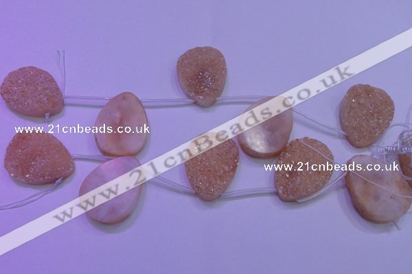 CAG8141 Top drilled 30*40mm teardrop champagne plated druzy agate beads