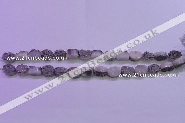 CAG8152 7.5 inches 10*14mm oval silver plated druzy agate beads