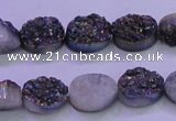CAG8154 7.5 inches 10*14mm oval rainbow plated druzy agate beads