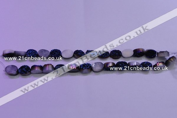 CAG8156 7.5 inches 10*14mm oval blue plated druzy agate beads