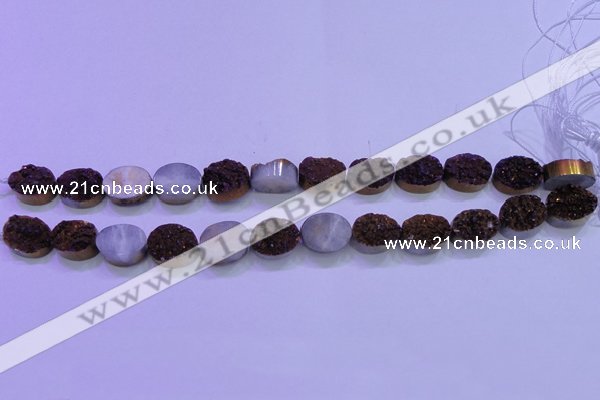 CAG8164 7.5 inches 12*16mm oval rainbow plated druzy agate beads