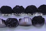 CAG8167 7.5 inches 12*16mm oval black plated druzy agate beads