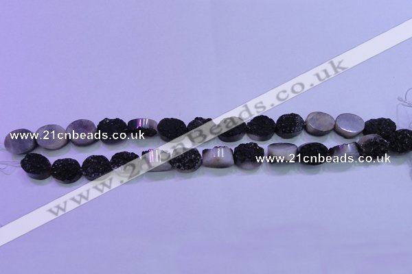 CAG8167 7.5 inches 12*16mm oval black plated druzy agate beads