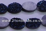 CAG8176 7.5 inches 13*18mm oval blue plated druzy agate beads