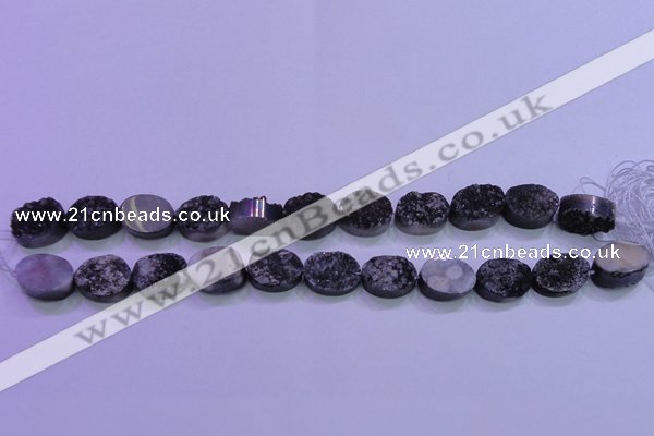 CAG8177 7.5 inches 13*18mm oval black plated druzy agate beads