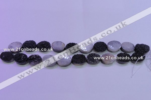 CAG8187 7.5 inches 15*20mm oval black plated druzy agate beads