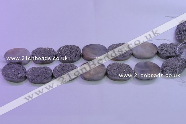 CAG8202 7.5 inches 20*30mm oval silver plated druzy agate beads