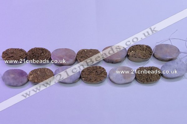 CAG8203 7.5 inches 20*30mm oval glod plated druzy agate beads