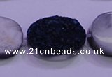 CAG8206 7.5 inches 20*30mm oval blue plated druzy agate beads