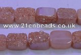 CAG8211 Top drilled 10*14mm rectangle champagne plated druzy agate beads