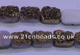 CAG8213 Top drilled 10*14mm rectangle glod plated druzy agate beads