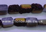 CAG8215 Top drilled 10*14mm rectangle purple plated druzy agate beads