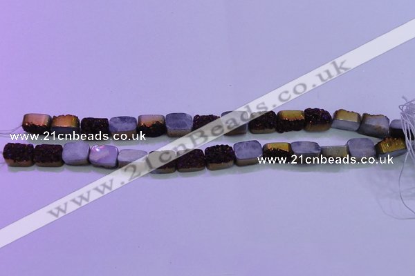 CAG8215 Top drilled 10*14mm rectangle purple plated druzy agate beads