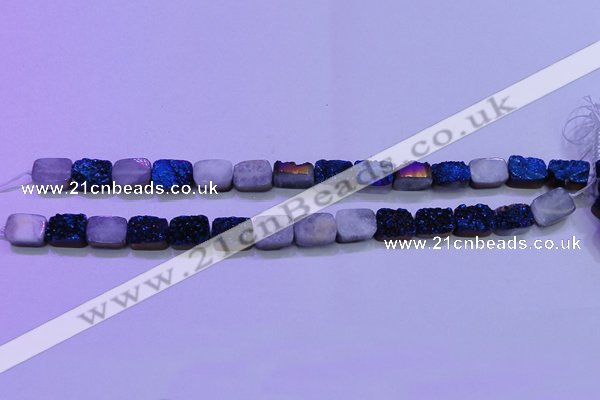 CAG8216 Top drilled 10*14mm rectangle blue plated druzy agate beads