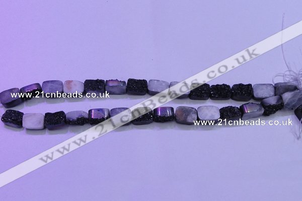 CAG8217 Top drilled 10*14mm rectangle black plated druzy agate beads