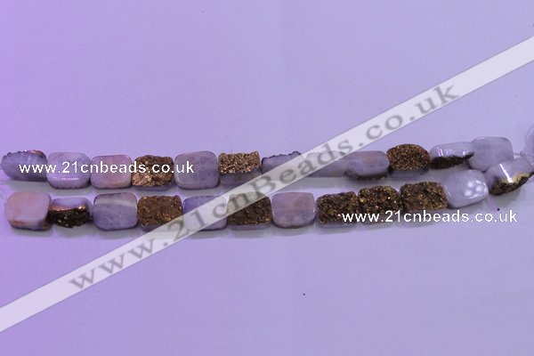 CAG8223 Top drilled 12*16mm rectangle glod plated druzy agate beads