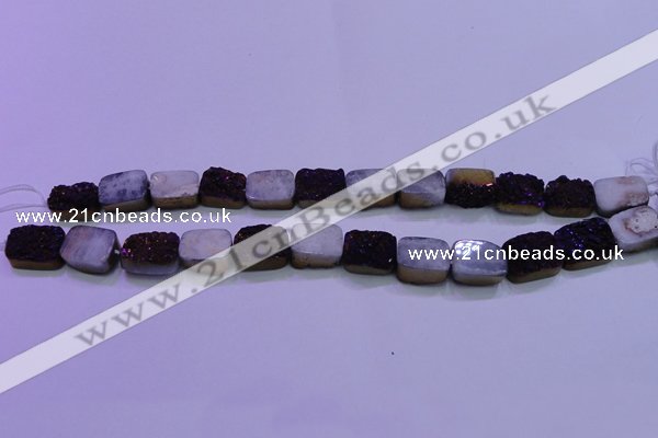 CAG8225 Top drilled 12*16mm rectangle purple plated druzy agate beads