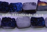 CAG8226 Top drilled 12*16mm rectangle blue plated druzy agate beads