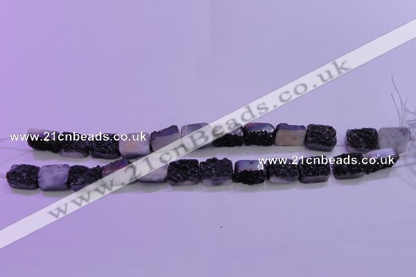 CAG8227 Top drilled 12*16mm rectangle black plated druzy agate beads