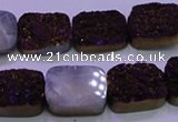 CAG8235 Top drilled 13*18mm rectangle purple plated druzy agate beads