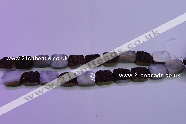 CAG8235 Top drilled 13*18mm rectangle purple plated druzy agate beads