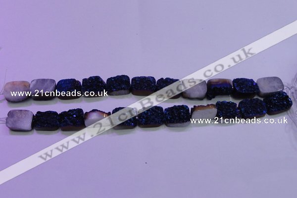 CAG8236 Top drilled 13*18mm rectangle blue plated druzy agate beads