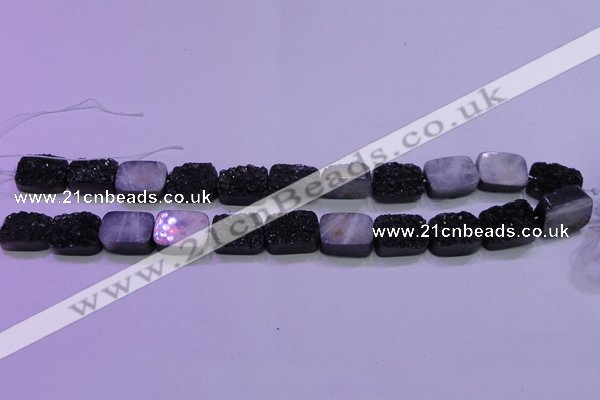 CAG8237 Top drilled 13*18mm rectangle black plated druzy agate beads