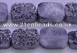 CAG8242 Top drilled 15*20mm rectangle silver plated druzy agate beads