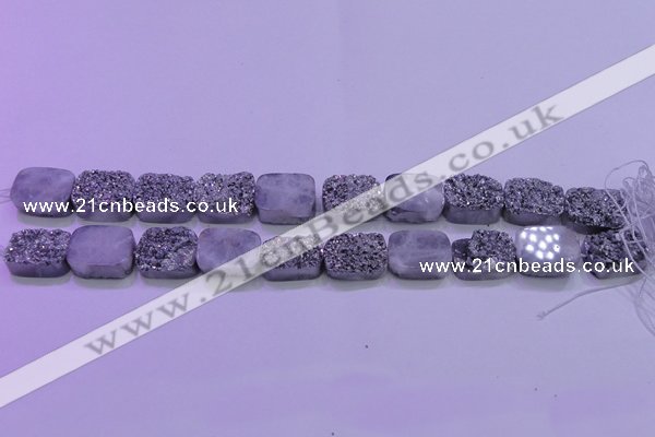 CAG8242 Top drilled 15*20mm rectangle silver plated druzy agate beads