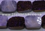 CAG8245 Top drilled 15*20mm rectangle purple plated druzy agate beads