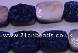 CAG8246 Top drilled 15*20mm rectangle blue plated druzy agate beads