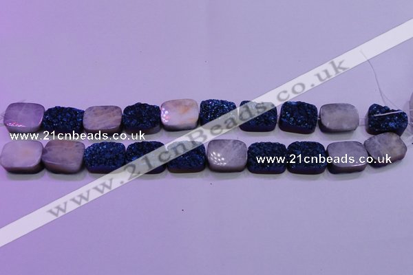 CAG8246 Top drilled 15*20mm rectangle blue plated druzy agate beads