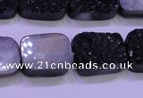 CAG8247 Top drilled 15*20mm rectangle black plated druzy agate beads