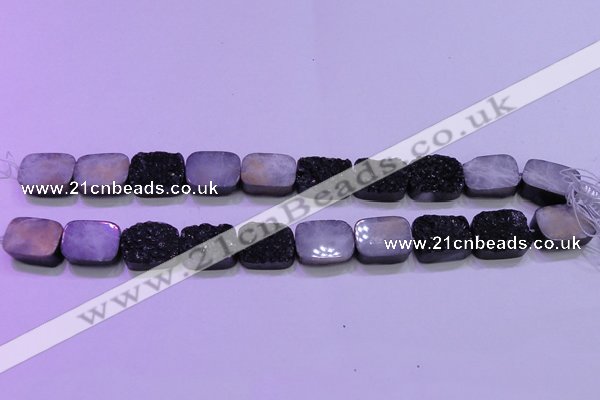 CAG8247 Top drilled 15*20mm rectangle black plated druzy agate beads