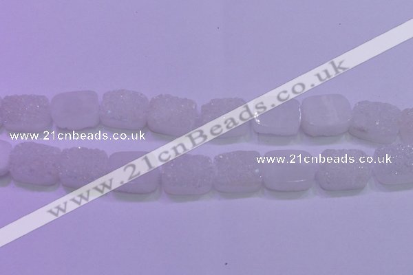 CAG8250 Top drilled 18*25mm rectangle white plated druzy agate beads