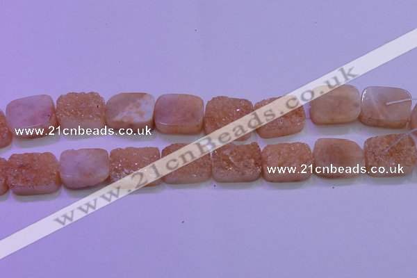 CAG8251 Top drilled 18*25mm rectangle champagne plated druzy agate beads