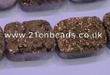 CAG8253 Top drilled 18*25mm rectangle glod plated druzy agate beads