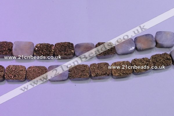 CAG8253 Top drilled 18*25mm rectangle glod plated druzy agate beads