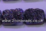 CAG8254 Top drilled 18*25mm rectangle rainbow plated druzy agate beads