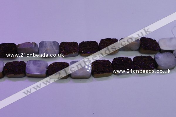 CAG8255 Top drilled 18*25mm rectangle purple plated druzy agate beads