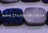 CAG8256 Top drilled 18*25mm rectangle blue plated druzy agate beads