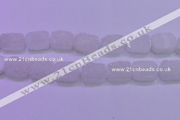 CAG8260 Top drilled 20*30mm rectangle white plated druzy agate beads