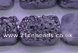 CAG8262 Top drilled 20*30mm rectangle silver plated druzy agate beads