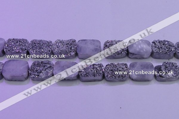 CAG8262 Top drilled 20*30mm rectangle silver plated druzy agate beads