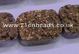 CAG8263 Top drilled 20*30mm rectangle glod plated druzy agate beads