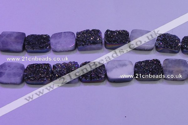 CAG8264 Top drilled 20*30mm rectangle rainbow plated druzy agate beads